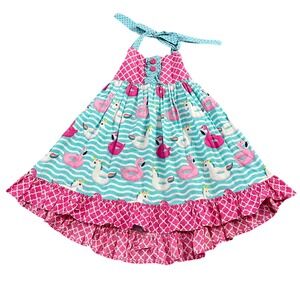 Eleanor Rose Daphne Dress Girls Size 7-8 Pink Teal Flamingo Unicorn Halter